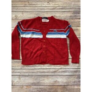 VINTAGE Lacoste Sweater kids 5 Red Izod 70s 80s Cardigan Crocodile USA Stripe
